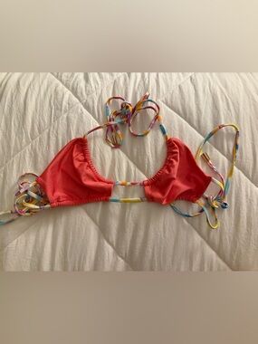 Hello Molly Coral Bikini Top with Multicolor Straps
